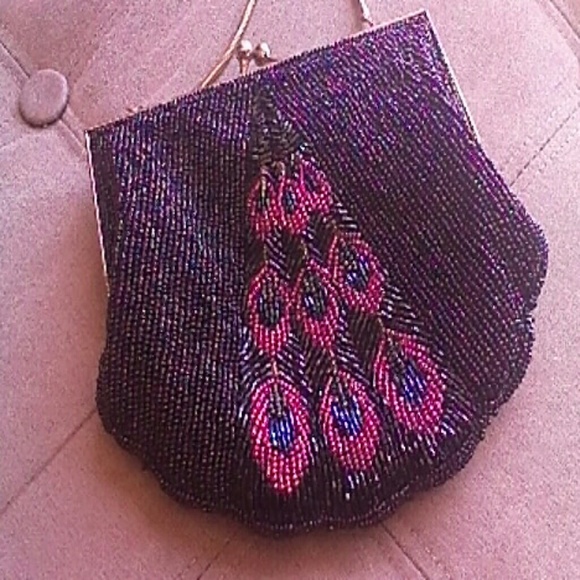 ELEGANT SHARMARK BEADED EVENING BAG GOLD CHAIN - Picture 2 of 4