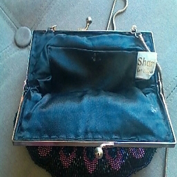 ELEGANT SHARMARK BEADED EVENING BAG GOLD CHAIN - Picture 3 of 4