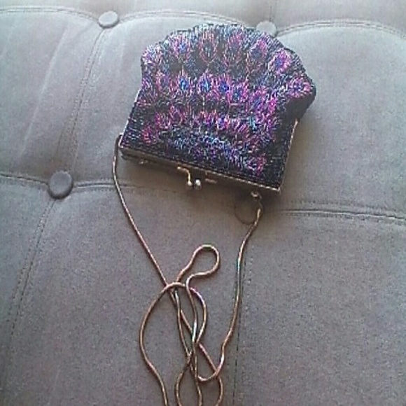 ELEGANT SHARMARK BEADED EVENING BAG GOLD CHAIN - Picture 4 of 4