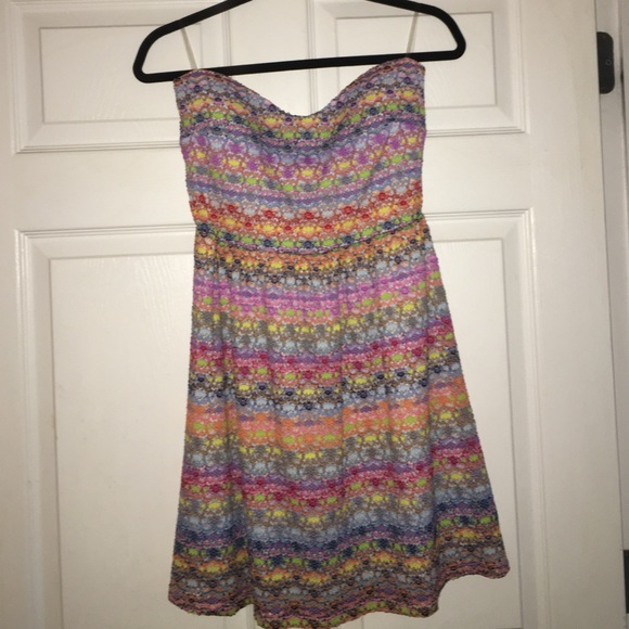 strapless multi colored dress
