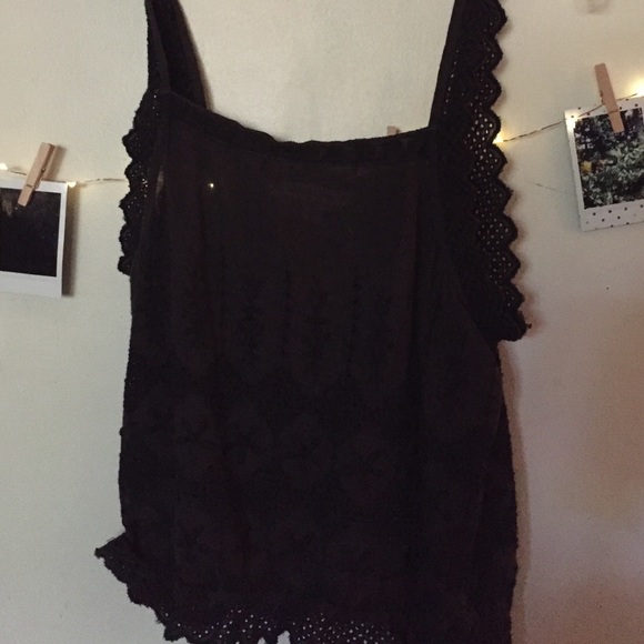 Black embroidered tank top with tassels