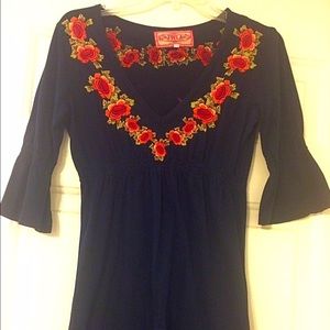 JWLA Johnny Was Embroidered Black Boho Dress