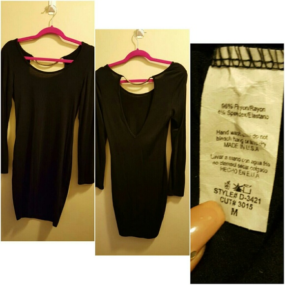 Sexy bodycon black dress with line of gold backing