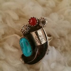 Claw turquoise coral Ring.
