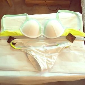 Victoria Secret Bikini white with green and teal