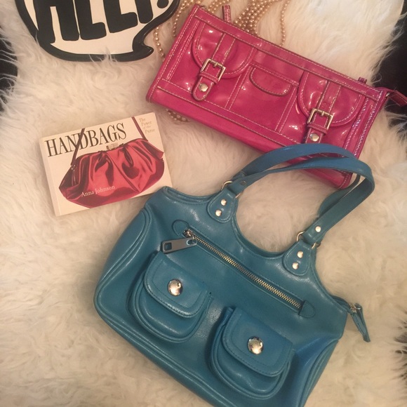 Blue Strapped Purse and Pink Clutch - Picture 2 of 3