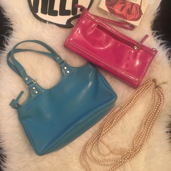 Blue Strapped Purse and Pink Clutch - Picture 3 of 3