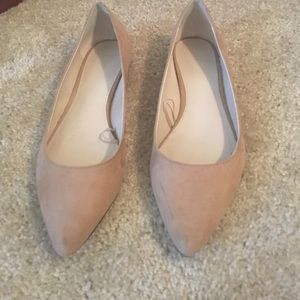 Nude suede pointed toe flats