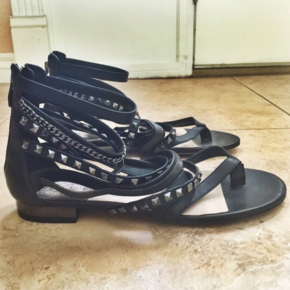 Studded black gladiator zip sandals