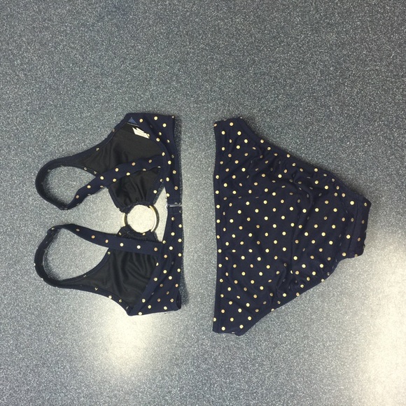 J Crew bikini navy with gold polka dots