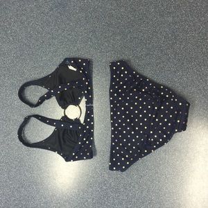 J Crew bikini navy with gold polka dots