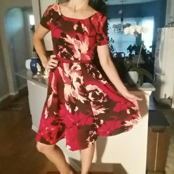 Red floral summer dress