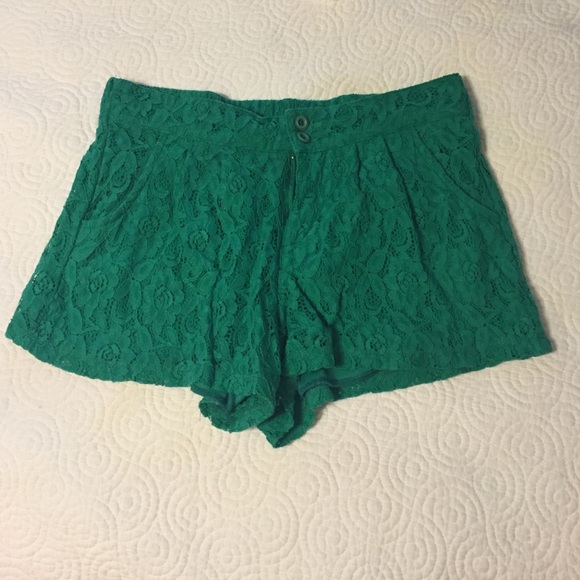 Green lace shorts