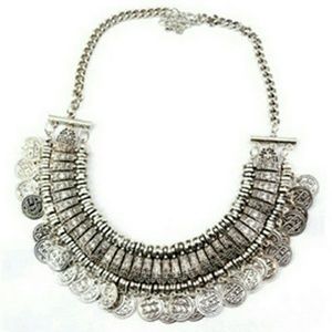 Silver boho turkish coin necklace