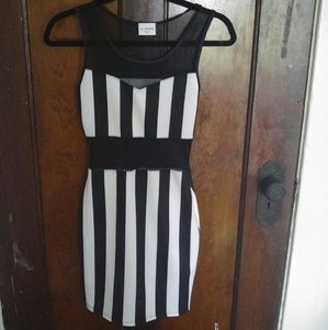 Black and White Stripes Dress with Mesh