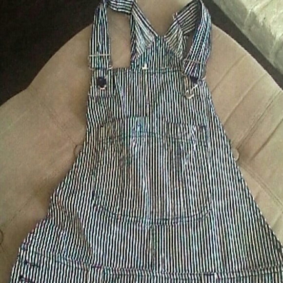 KARMA STRIPED BLUE & WHITE OVERALL DRESS SIZE 8 - Picture 3 of 4