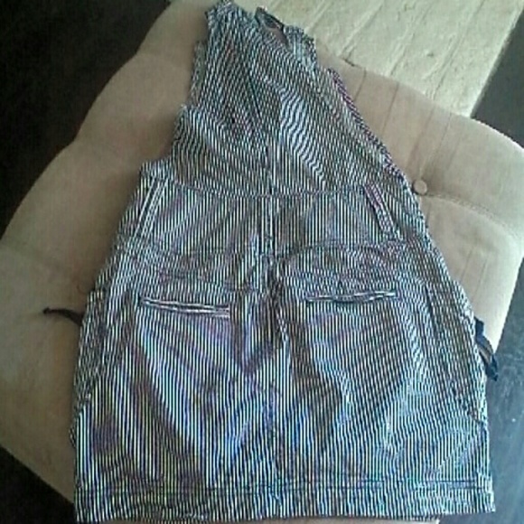 KARMA STRIPED BLUE & WHITE OVERALL DRESS SIZE 8 - Picture 4 of 4