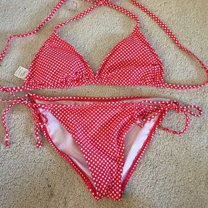 Red polka dot string bikini