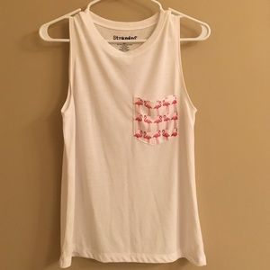 New!  White tank top with flamingo pocket!