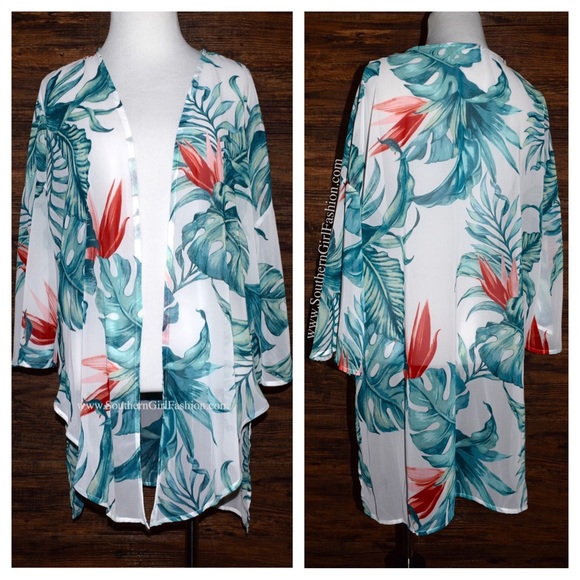 TROPICAL CAPE Printed Chiffon Jacket Bohemian Top - Picture 2 of 4