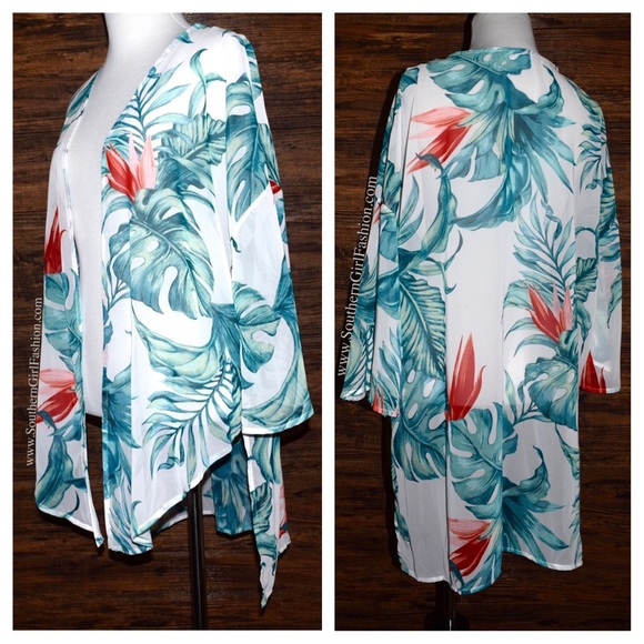 TROPICAL CAPE Printed Chiffon Jacket Bohemian Top - Picture 3 of 4