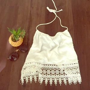 White crotchet lined halter top