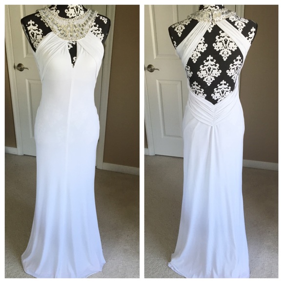 Mary L couture Dresses & Skirts - Mary Couture White Jersey Halter Gown