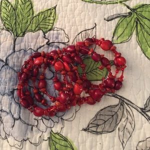 Red, spiraled, beaded bracelet