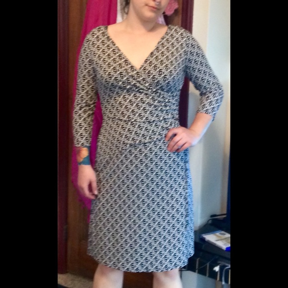 Evan Picone Black and white faux wrap dress