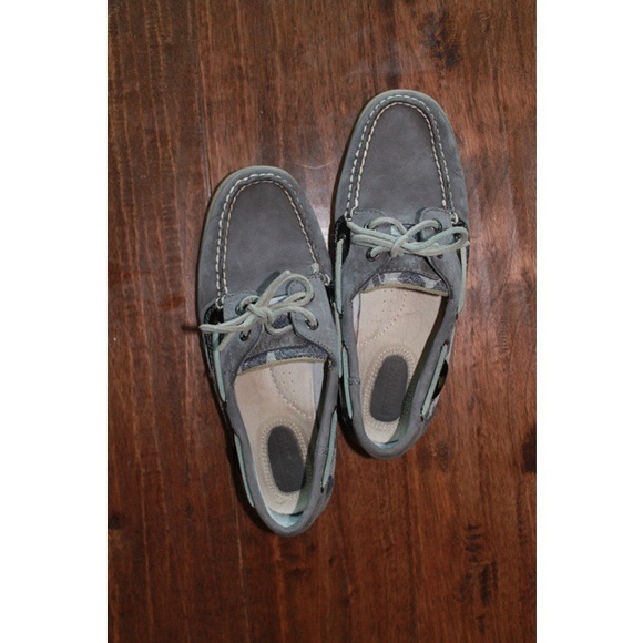 Sperrys Top-Sider Grey w Cheetah Print Accent - Picture 1 of 8