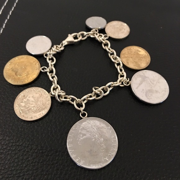 Sterling coin charm bracelet, Milor Italy