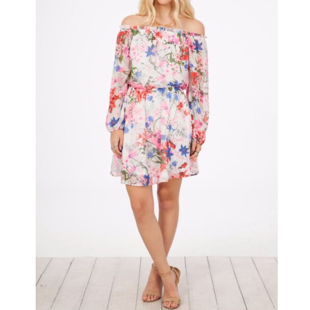 PRINTED DRESS Floral Off The Shoulder Swing Mini - Picture 2 of 7