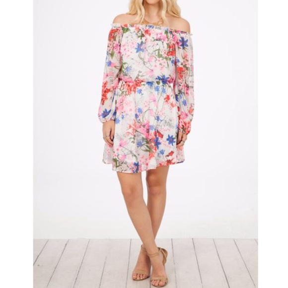 PRINTED DRESS Floral Off The Shoulder Swing Mini - Picture 2 of 7