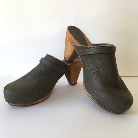 Sanita Danish Leather Clogs in Dark Olive-Size 38