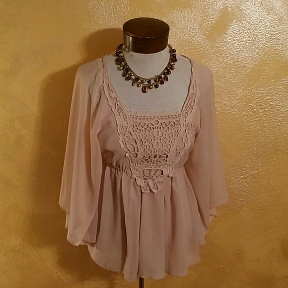 Nude flare sleeves blouse