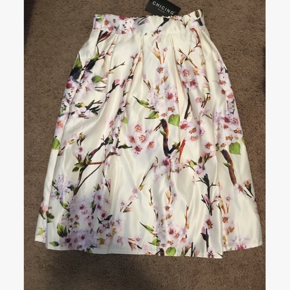 Floral Midi High Waist Skirt