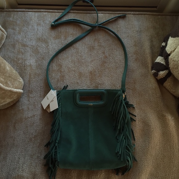 NWT Maje Green Suede Bag with Fringe