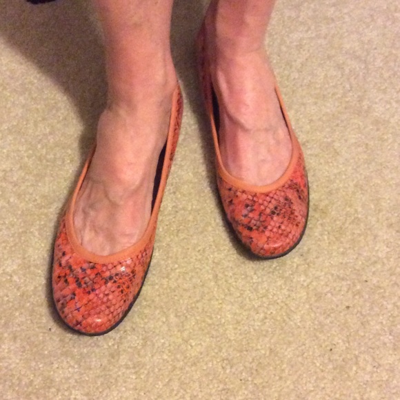 Orange snake skin print flats