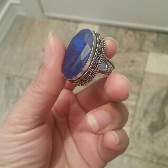 SALE❤Sapphire Antique 925 Silver Ring size 7 1/4 - Picture 3 of 4