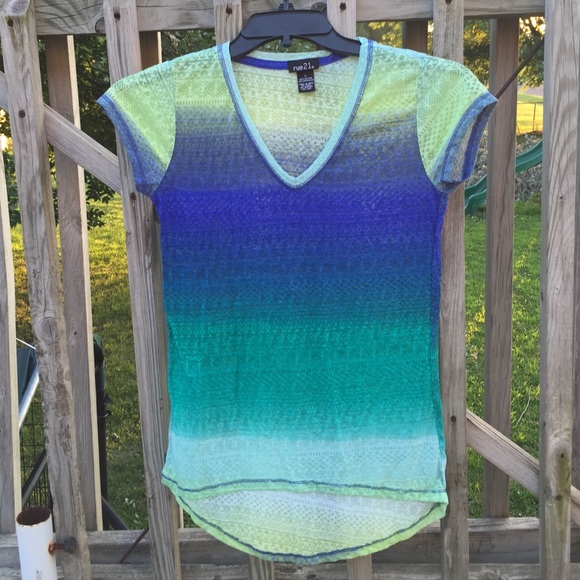 Multicolored short sleeve high low v neck t shirt - Picture 1 of 2