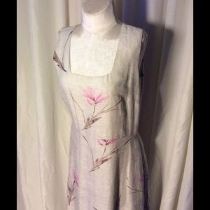 Elegant silk beige dress with pink lilies