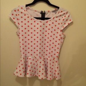 Pink polka dot peplum top