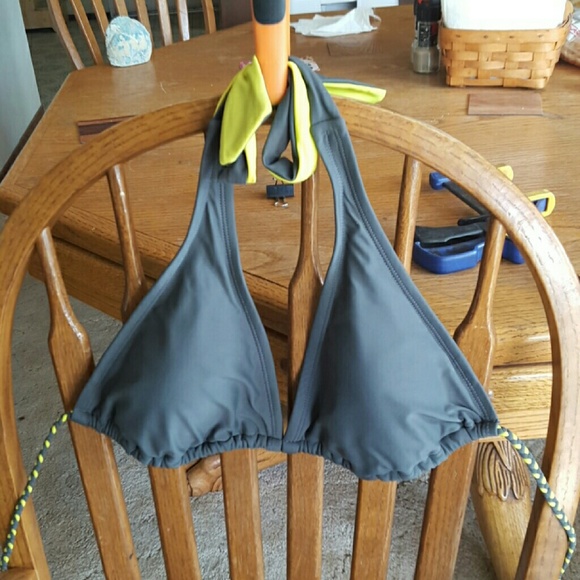 Grey and neon yellow bikini top
