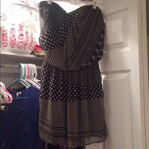 Blue & cream strapless dress! Size large