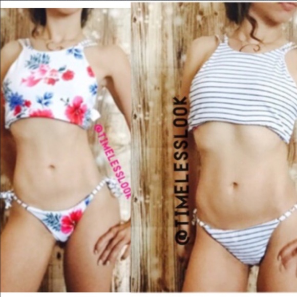 Nasty Gal Other - High neck reversible floral cute strappy bikini