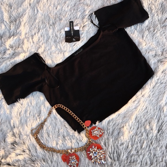 Topshop Tops - Off the Shoulder Crop Top