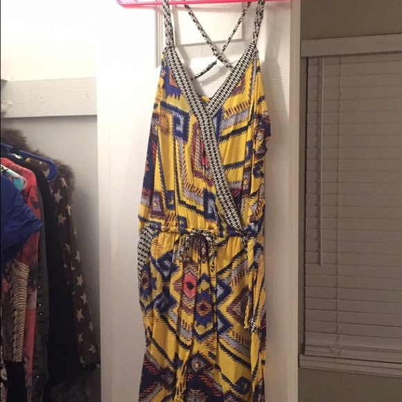 Yellow tribal print romper! Size large!