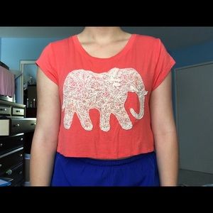 Pink shirt with elephant in white lace