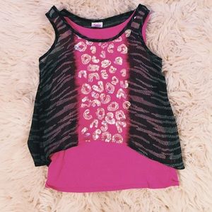 A pink leopard print tank top