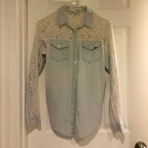 Half denim/ half lace top